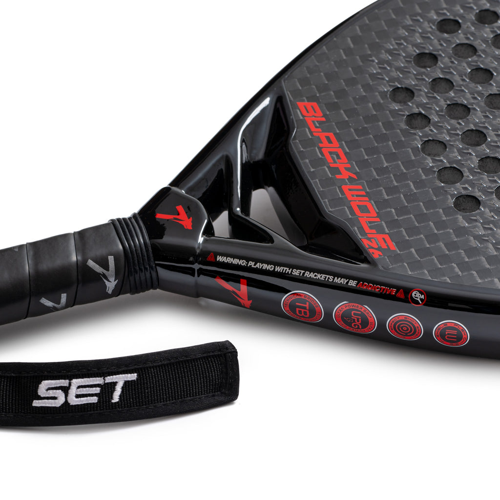 SET Black Wolf 26 padel racket, throat and frame detail