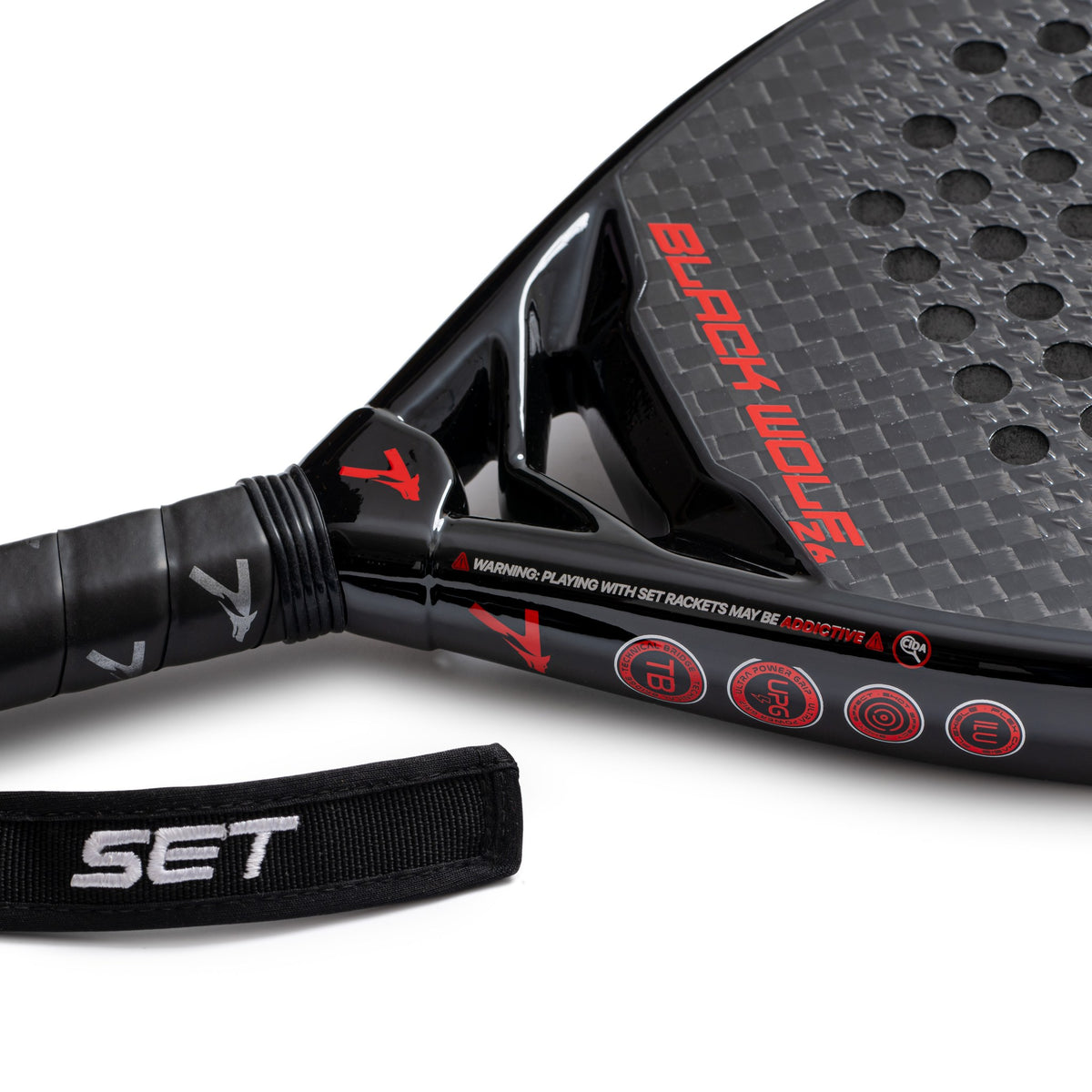SET Black Wolf 26 padel racket, throat and frame detail